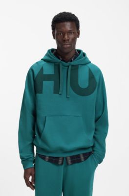 Sweat &agrave; capuche en molleton de coton avec logo imprim&eacute;, Bleu