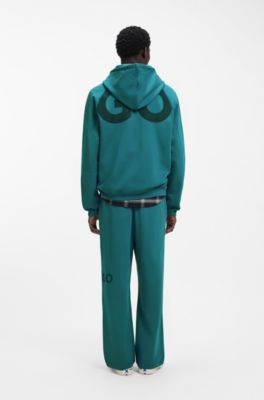 Felpa con cappuccio in terry di cotone con logo stampato, Blu