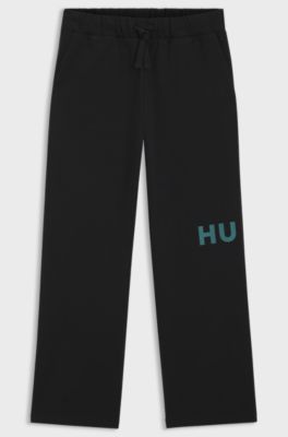 Cotton-terry tracksuit bottoms with logo print, Black