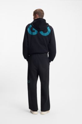 Cotton-terry tracksuit bottoms with logo print, Black