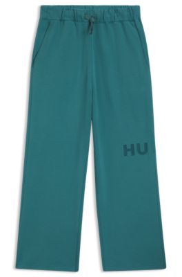 Cotton-terry tracksuit bottoms with logo print, Blue