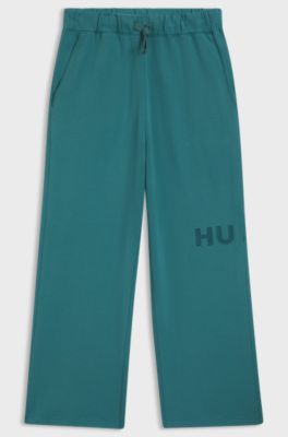 Cotton-terry tracksuit bottoms with logo print, Blue