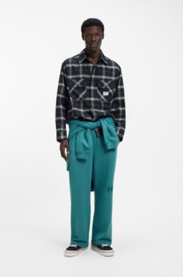 Cotton-terry tracksuit bottoms with logo print, Blue