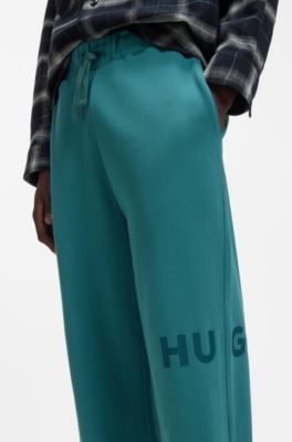 Cotton-terry tracksuit bottoms with logo print, Blue