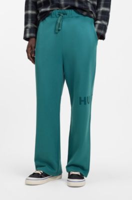 Cotton-terry tracksuit bottoms with logo print, Blue