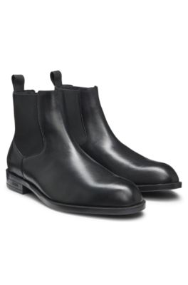 Leather Chelsea boot with heel logo, Black