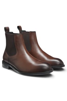 Leather Chelsea boot with heel logo, Dark Brown