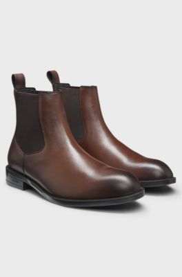 Leather Chelsea boot with heel logo, Dark Brown