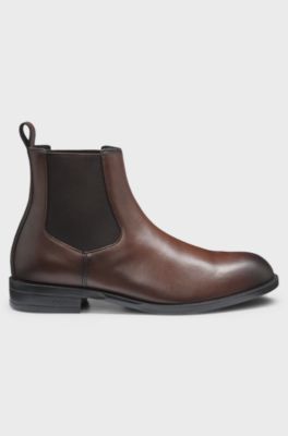 Leather Chelsea boot with heel logo, Dark Brown