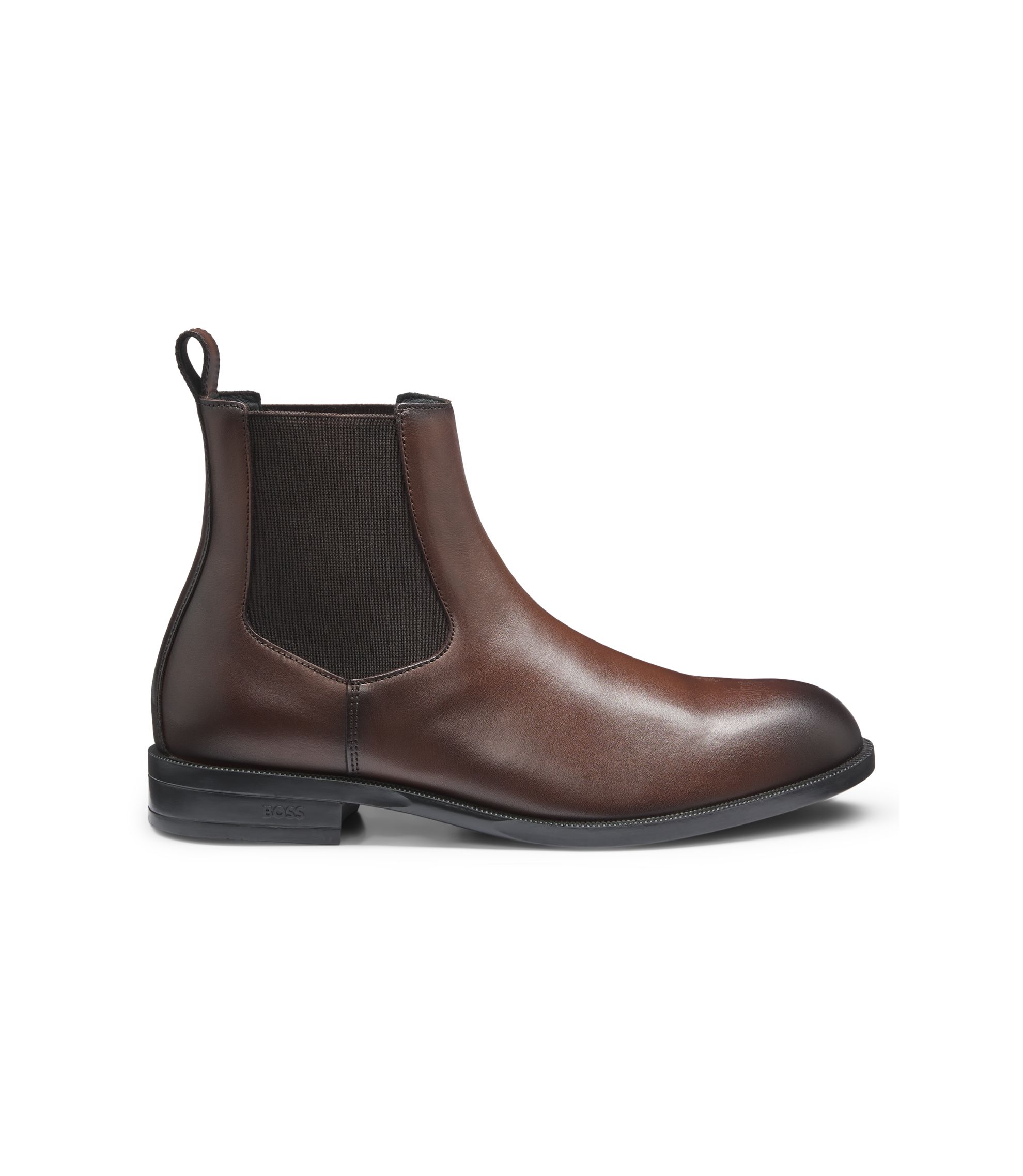 Size 10 Hugo Boss dark brown Chelsea boots (10453) BOSS - Chelsea boots in polished leather with signature  main image 3