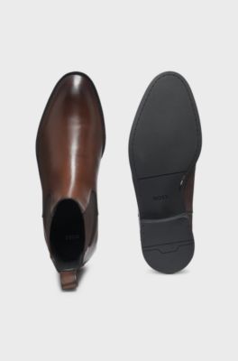 Leather Chelsea boot with heel logo, Dark Brown