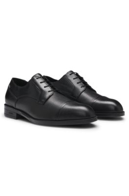 Printed-leather Derby shoes with cap toe, Black