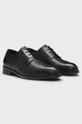 Printed-leather Derby shoes with cap toe, Black