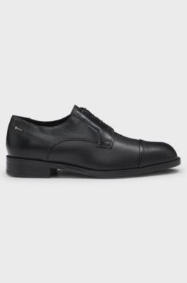 Printed-leather Derby shoes with cap toe, Black
