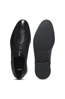 Printed-leather Derby shoes with cap toe, Black