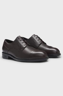 Printed-leather Derby shoes with cap toe, Dark Brown