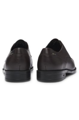 Printed-leather Derby shoes with cap toe, Dark Brown