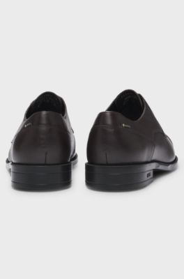 Printed-leather Derby shoes with cap toe, Dark Brown