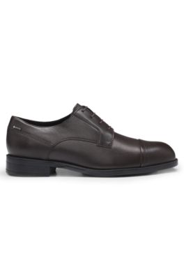 Printed-leather Derby shoes with cap toe, Dark Brown