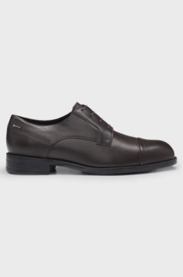 Printed-leather Derby shoes with cap toe, Dark Brown