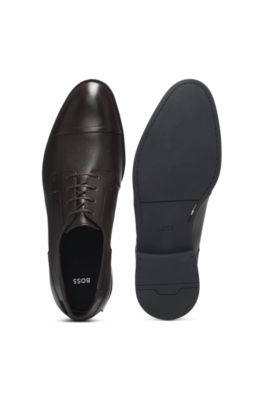 Printed-leather Derby shoes with cap toe, Dark Brown