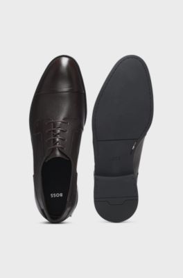 Printed-leather Derby shoes with cap toe, Dark Brown