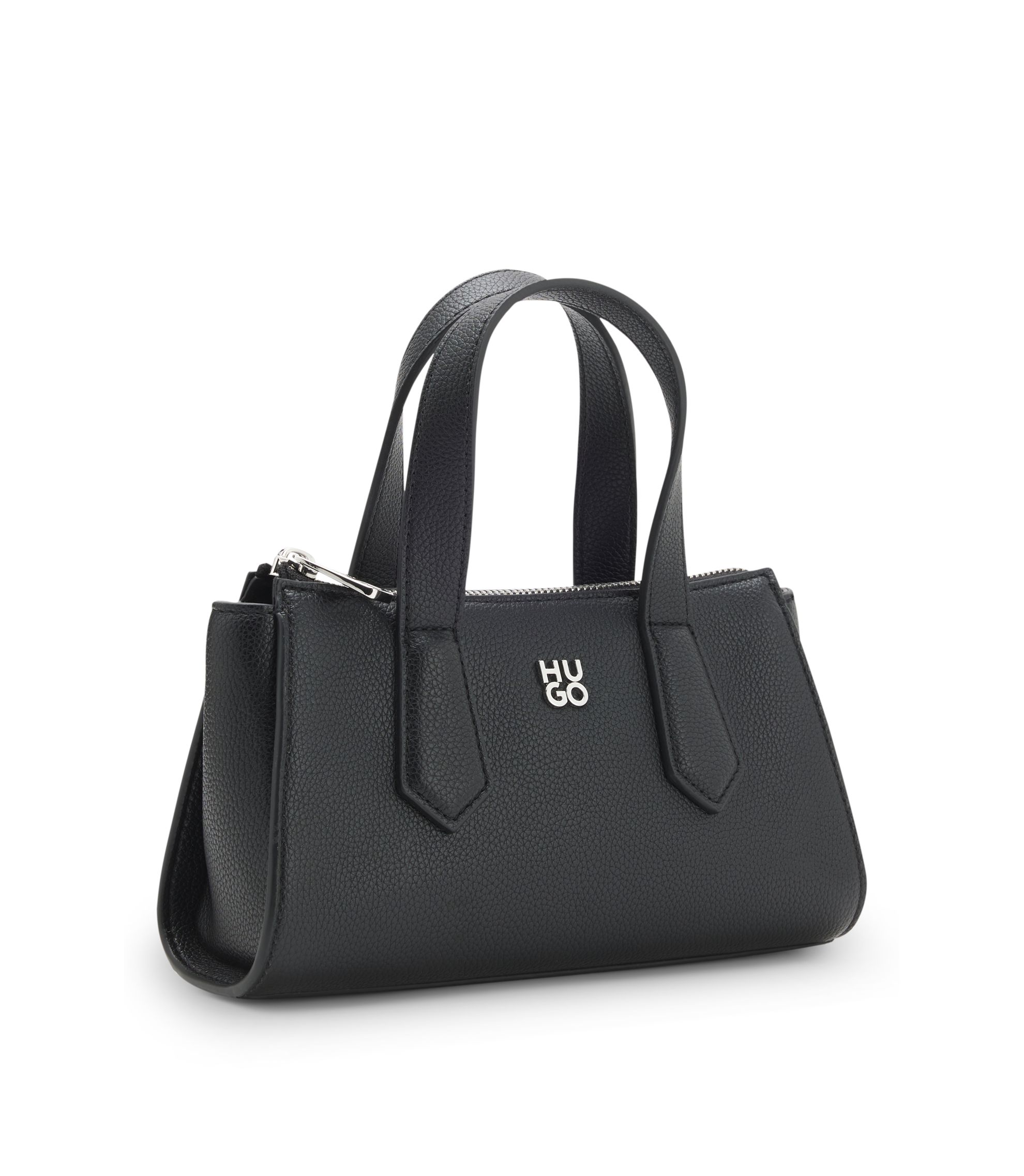HUGO - Grained faux-leather shoulder bag with stacked-logo 