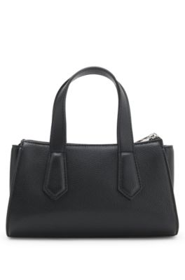 Grained faux-leather shoulder bag with stacked-logo hardware, Black