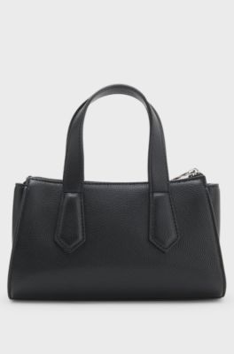 Grained faux-leather shoulder bag with stacked-logo hardware, Black