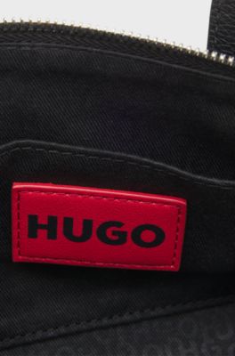 Grained faux-leather shoulder bag with stacked-logo hardware, Black
