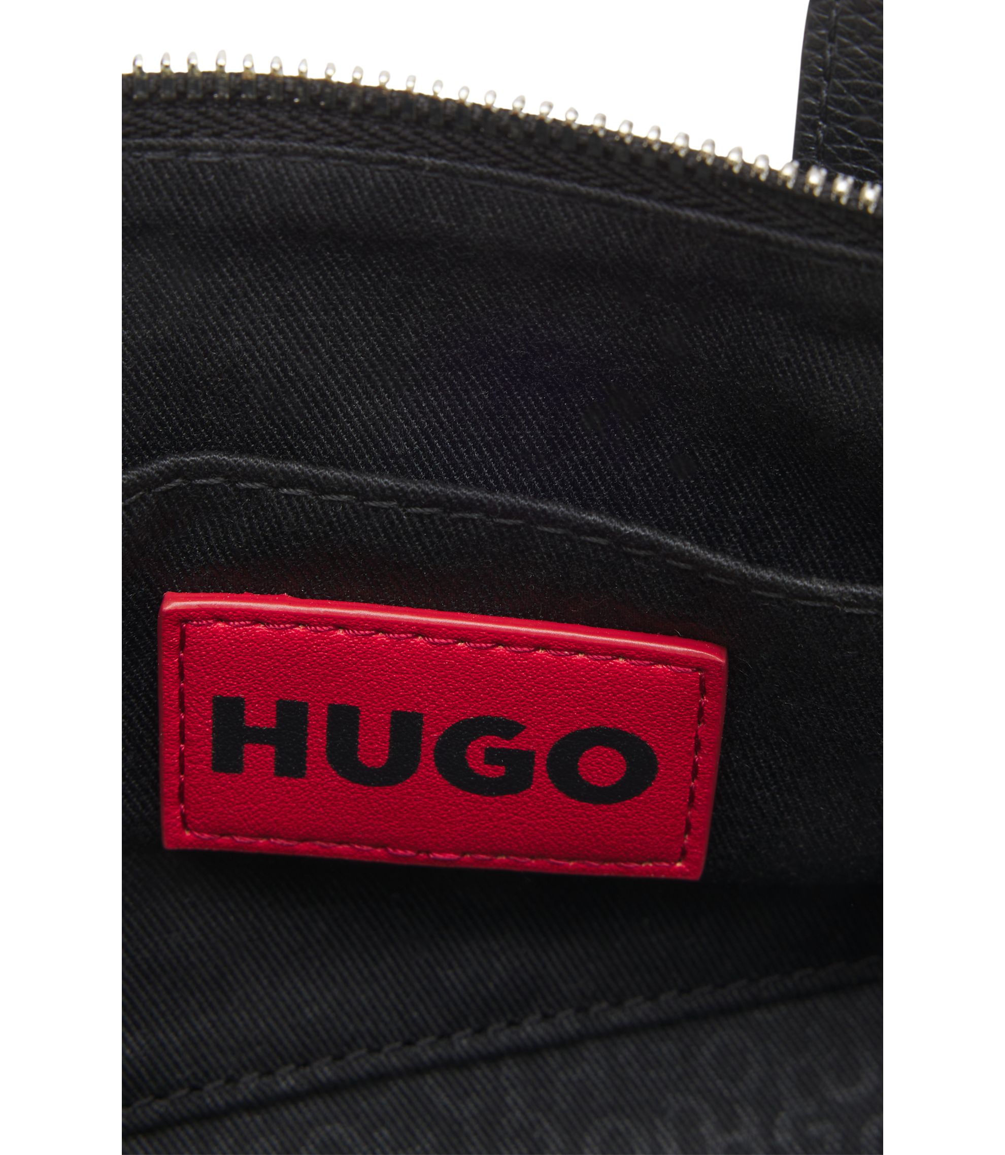 HUGO - Grained faux-leather shoulder bag with stacked-logo