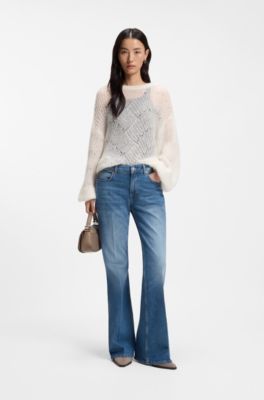 Bootcut leg jeans in blue comfort-stretch denim, Blue