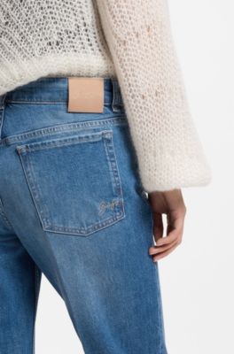 Bootcut leg jeans in blue comfort-stretch denim, Blue