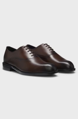 Oxford shoes in leather with heel logo, Dark Brown