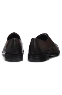 Oxford shoes in leather with heel logo, Dark Brown