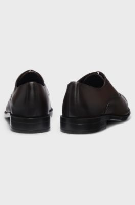 Oxford shoes in leather with heel logo, Dark Brown