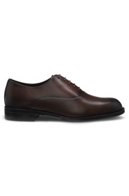 Oxford shoes in leather with heel logo, Dark Brown