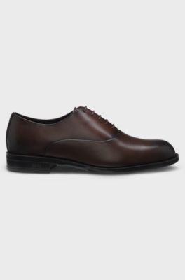 Oxford shoes in leather with heel logo, Dark Brown