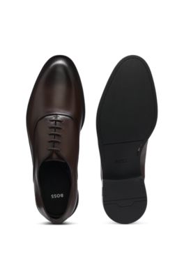 Oxford shoes in leather with heel logo, Dark Brown