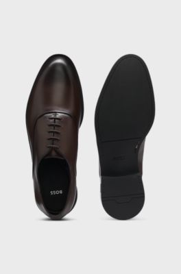 Oxford shoes in leather with heel logo, Dark Brown