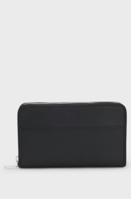 G&uuml;rteltasche aus Leder mit glattem und genarbtem Finish, Schwarz