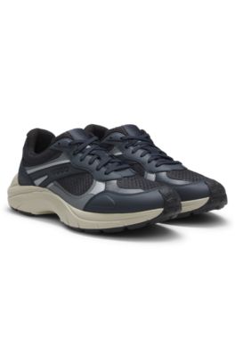 Trainers with faux leather and mesh, Blue