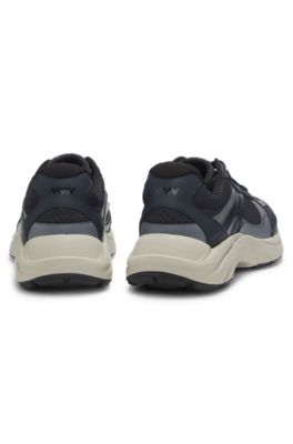 Trainers with faux leather and mesh, Blue