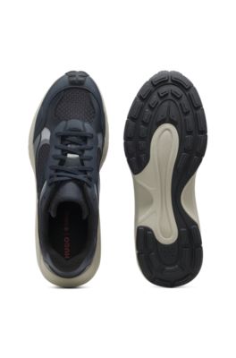 Trainers with faux leather and mesh, Blue