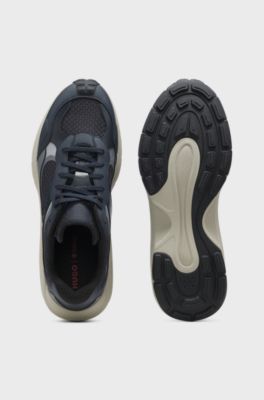 Trainers with faux leather and mesh, Blue