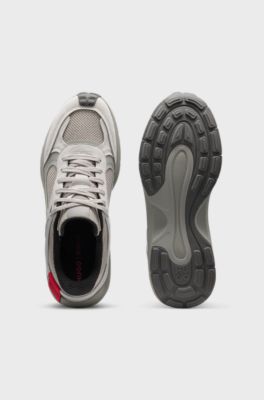 Logo-spoiler trainers in mesh and faux suede, Light Grey