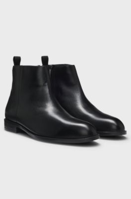 Leather ankle boots with side zip, Black