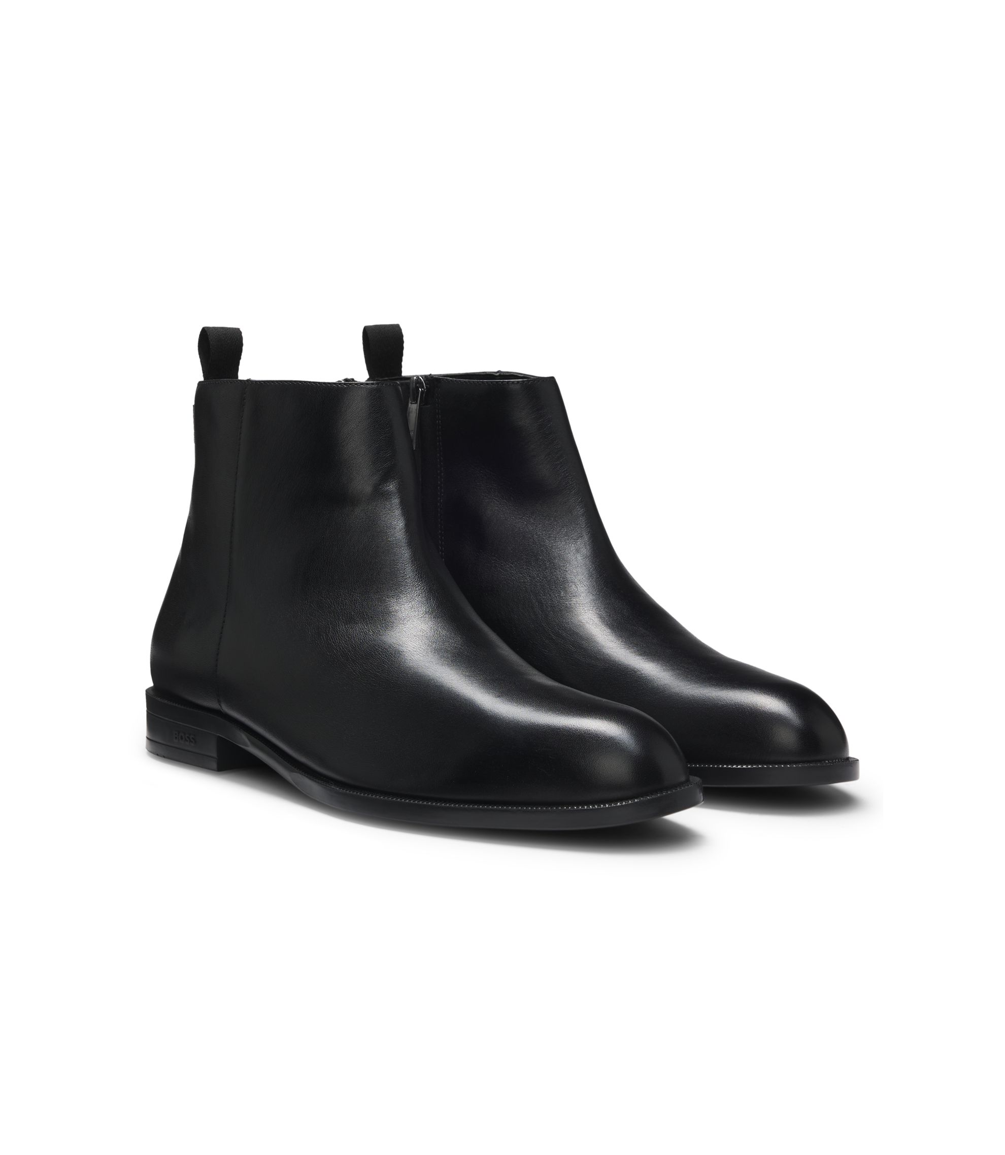 Hugo Boss Men’s Side-Zip Ankle Boots in Black Leather HUGO - Grained-leather half boots with side zip - Black main image 2