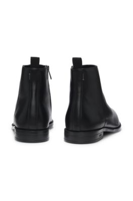 Leather ankle boots with side zip, Black
