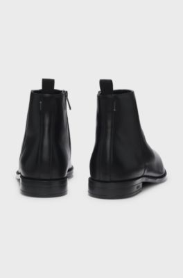 Leather ankle boots with side zip, Black